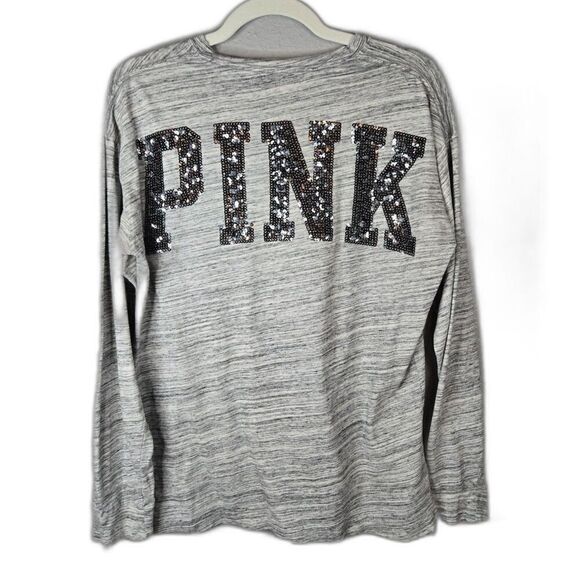 PINK Victoria's Secret Women's Bling Sequin Gray Long Sleeve Top Size Small - Picture 1 of 6